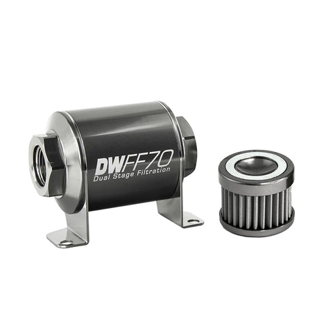 DeatschWerks Stainless Steel 8AN 40 Micron Universal Inline Fuel Filter Housing Kit 70mm (8-03-070-040K)
