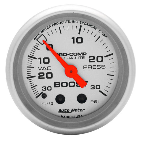 Autometer Ultra-Lite 52mm 30 PSI Mechanical Boost Gauge (4303)