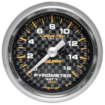 Autometer Carbon Fiber Series 2-1/16'' Pyrometer EGT 0-1600°F Gauge (4744)