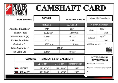 GSC Stage 2 Stroker Camshafts | 2006 Mitsubishi Evo 9 MIVEC (7009R2)