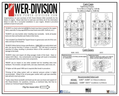 GSC Power-Division S1 Camshafts | 2008-2021 Subaru STI (7026S1)