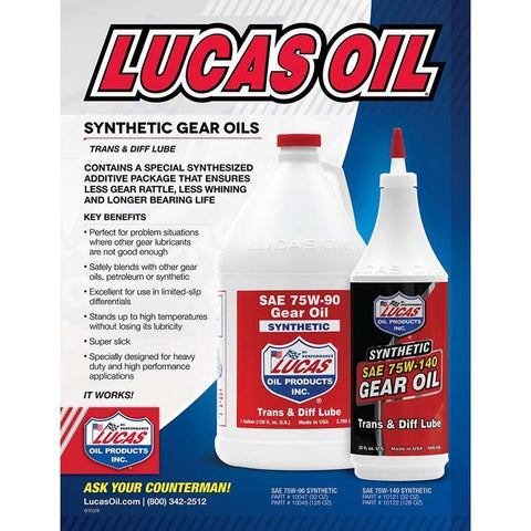 Lucas Oil Synthetic SAE 75W-90 Gear Oil - 1 Quart (10047)