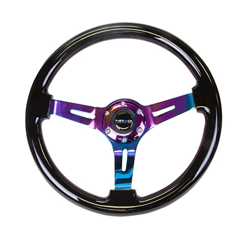NRG 350mm 3" Deep Classic Black Wood/Neochrome Steering Wheel (RST-018BK-MC)