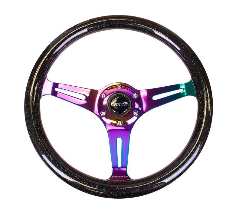 NRG 350mm Steering Wheels - NeoChrome Spokes - Black Sparkled (ST