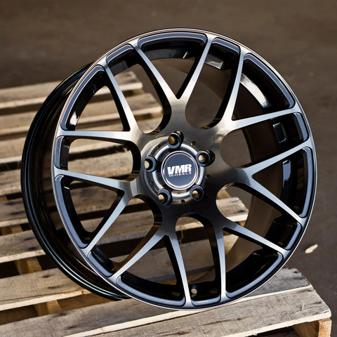 VMR Wheels V710 Pearl Black /w Polished Spoke Faces & a Titanium Clear Coat 19x8.5 | Blank (V13C01)