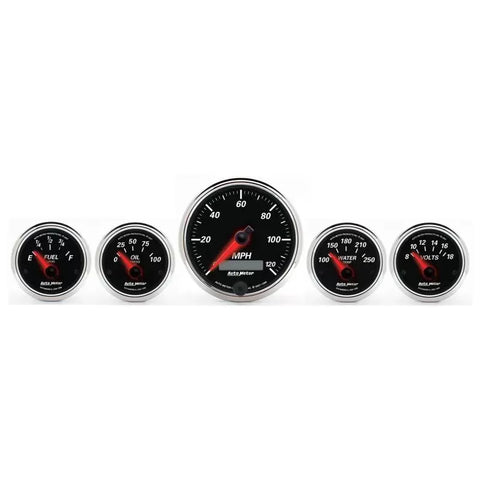 Autometer 3-3/8" & 2-1/16" Electric Speedometer 5-Piece Gauge Kit Designer Black II | Universal (1201)