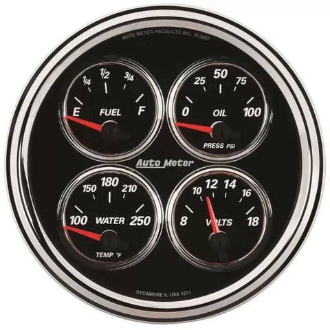 Autometer 5" 100 PSI/100-250 °F/8-18V/240-33 Ω Quad Gauge Designer Black II | Universal (1211)