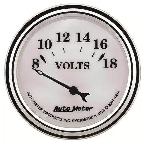 Autometer 2-1/16" 8-18V Voltmeter Gauge Old Tyme White II | Universal (1292)
