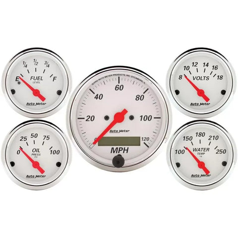Autometer 3-1/8" & 2-1/16" Electric Speedometer 5-Piece Gauge Kit Arctic White | Universal (1302)