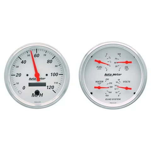 Autometer 5" 240-33 Ω Quad & Speedometer 2-Piece Gauge Kit Arctic White | Universal (1303)