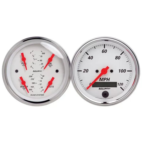 Autometer 3-3/8" 240-33 Ω Quad & Speedometer 2-Piece Gauge Kit Arctic White | Universal (1308)