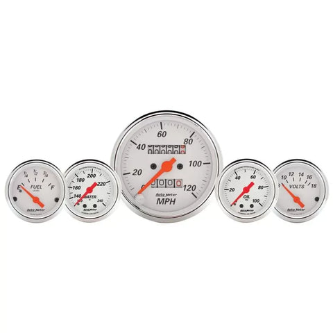 Autometer 3-1/8" & 2-1/16" Mechanical Speedometer WTMP & OILP 5-Piece Gauge Kit Arctic White | Universal (1311)