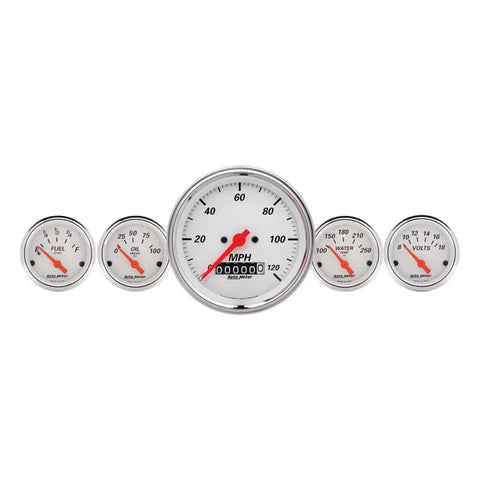 Autometer 3-3/8" & 2-1/16" Electric Speedometer 5-Piece Gauge Kit Arctic White | Universal (1340)