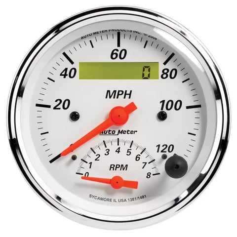 Autometer 3-3/8" 8K RPM/120 MPH Tachometer/Speedometer Gauge Arctic White | Universal (1381)