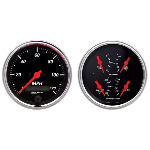 Autometer 3-3/8" 240-33 Ω Quad & Speedometer 2-Piece Gauge Kit Designer Black | Universal (1408)