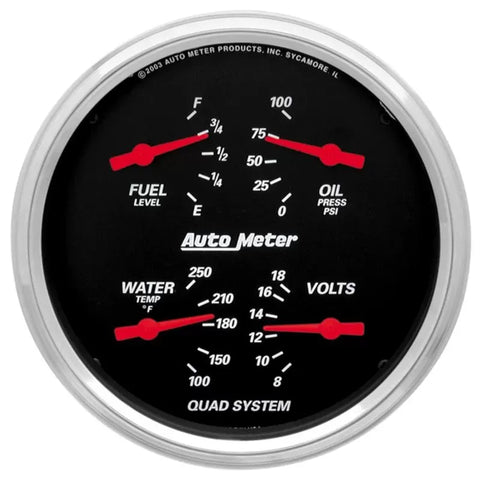 Autometer 5" 100 PSI/100-250 °F/8-18V/240-33 Ω Quad Gauge Designer Black | Universal (1410)