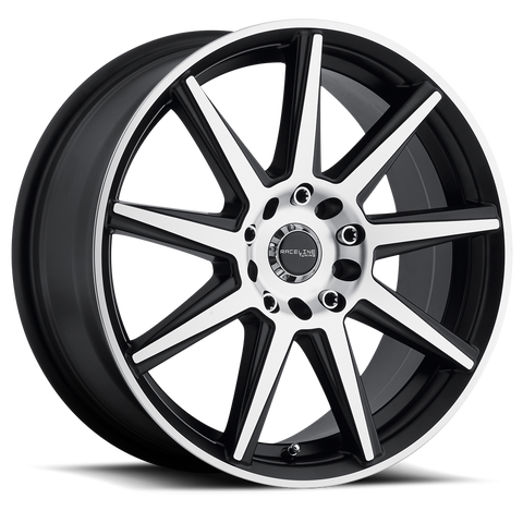 Raceline Wheels Storm Satin Black w/ Machined Spoke Faces and Outer Lip 17x7.5 | 5x108/5x114.3 (144M-77592+40)