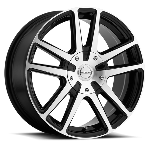 Raceline Wheels Encore Black w/ Machined Spoke Faces and Outer Lip Ring 16x7 | 5x112/5x120 (145M-67091+40)