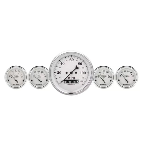 Autometer 3-3/8" 240-33 Ω Quad & Speedometer 2-Piece Gauge Kit Old Tyme White | Universal (1600)
