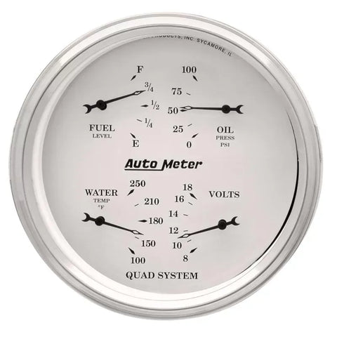 Autometer 5" 100 PSI/100-250 °F/8-18V/240-33 Ω Quad Gauge Old Tyme White | Universal (1610)