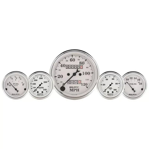 Autometer 3-1/8" & 2-1/16" Mechanical Speedometer WTMP & OILP 5-Piece Gauge Kit Old Tyme White | Universal (1611)