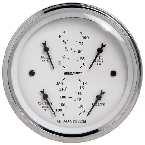 Autometer 3-3/8" 100 PSI/100-250 °F/8-18V/240-33 Ω Quad Gauge Old Tyme White | Universal (1612)