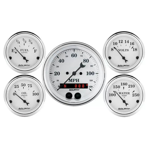 Autometer 3-3/8" & 2-1/16" GPS SPEEDOMETER 5-Piece Gauge Kit Old Tyme White | Universal (1650)