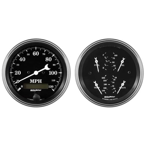 Autometer 3-3/8" 240-33 Ω Quad & Speedometer 2-Piece Gauge Kit Old Tyme Black | Universal (1700)