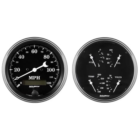 Autometer 5" 240-33 Ω Quad & Speedometer 2-Piece Gauge Kit Old Tyme Black | Universal (1703)