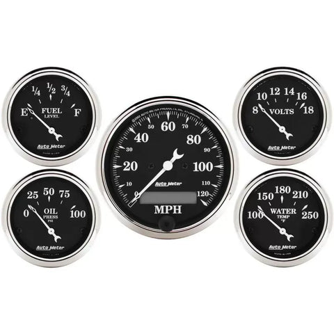 Autometer 3-1/8" & 2-1/16" Electric Speedometer 5-Piece Gauge Kit Old Tyme Black | Universal (1709)