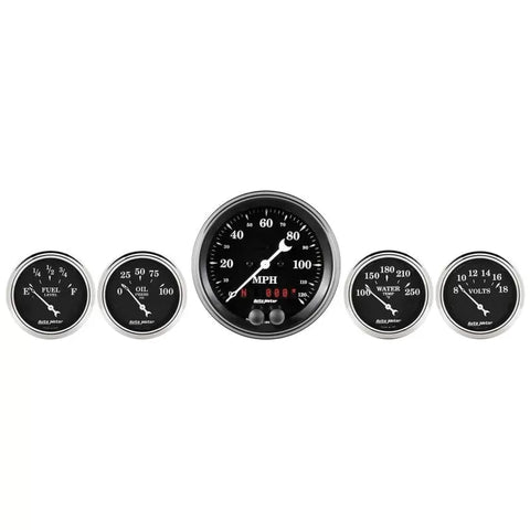 Autometer 3-3/8" & 2-1/16" GPS SPEEDOMETER 5-Piece Gauge Kit Old Tyme Black | Universal (1750)