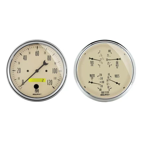 Autometer 5" 240-33 Ω Quad & Speedometer 2-Piece Gauge Kit Antique Beige | Universal (1803)