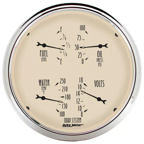 Autometer 5" 100 PSI/100-250 °F/8-18V/240-33 Ω Quad Gauge Antique Beige | Universal (1810)