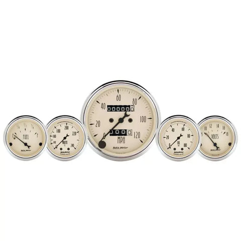 Autometer 3-1/8" & 2-1/16" Mechanical Speedometer WTMP & OILP 5-Piece Gauge Kit Antique Beige | Universal (1811)