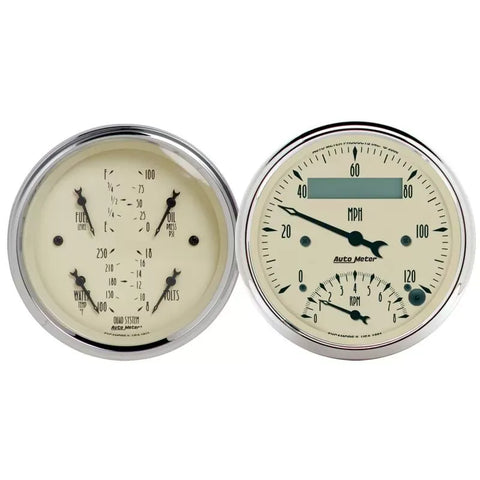 Autometer 3-3/8" 240-33 Ω Quad & Tach/Speedometer 2-Piece Gauge Kit Antique Beige | Universal (1820)