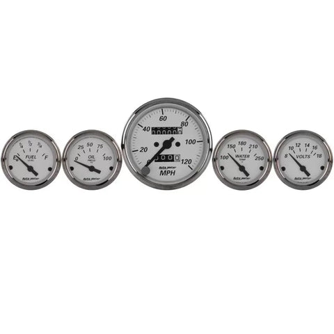 Autometer 3-1/8" & 2-1/16" Mechanical Speedometer 5-Piece Gauge Kit American Platinum | Universal (1901)