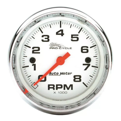 Autometer 2-5/8" 0-8000 RPM PRO-CYCLE Tachometer Gauge White | Universal (19305)