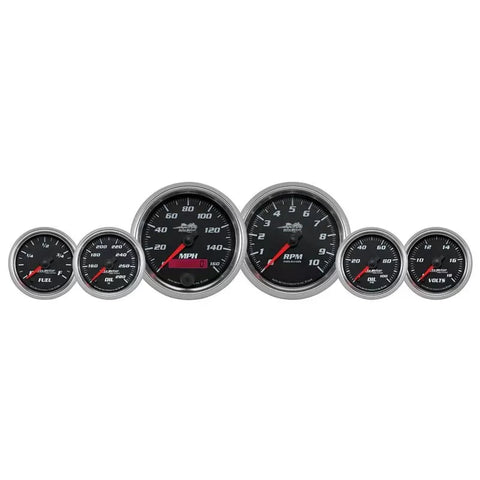 Autometer 160 MPH/0-10000 RPM/100 PSI/140-280 °F/8-18V/280ΩE-0ΩF PRO-CYCLE 6-Piece Gauge Kit Black | Universal (19601)
