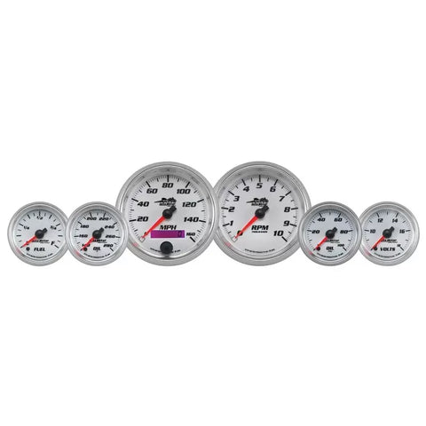 Autometer 160 MPH/0-10000 RPM/100 PSI/140-280 °F/8-18V/280ΩE-0ΩF PRO-CYCLE 6-Piece Gauge Kit White | Universal (19701)
