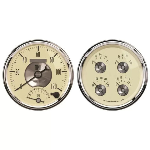 Autometer 5" 240-33 Ω Quad & Tachometer/Speedo 2-Piece Gauge Kit Prestige Antique Ivory | Universal (2004)