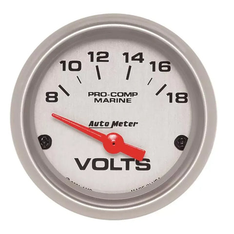 Autometer 2-1/16" 8-18V Voltmeter Gauge Marine Silver ULTRA-LITE | Universal (200756-33)