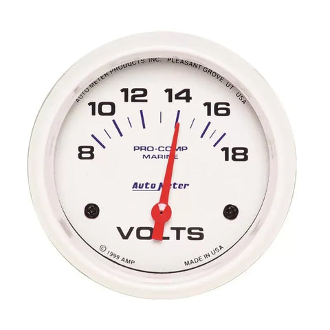 Autometer 2-5/8" 8-18V Voltmeter Gauge Marine White | Universal (200757)