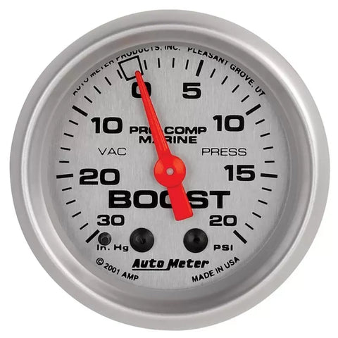 Autometer 2-1/16" 30 IN HG/20 PSI Vacuum/Boost Gauge Marine Silver ULTRA-LITE | Universal (200774-33)