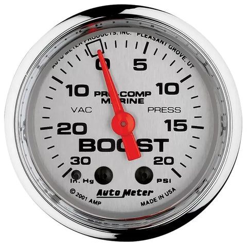 Autometer 2-1/16" 30 IN HG/20 PSI Vacuum/Boost Gauge Marine Chrome ULTRA-LITE | Universal (200774-35)