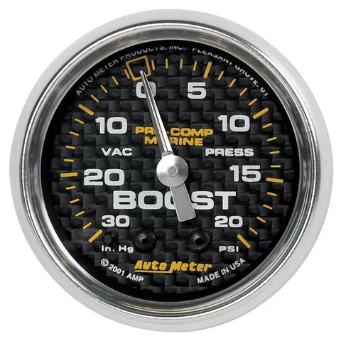 Autometer 2-1/16" 30 IN HG/20 PSI Vacuum/Boost Gauge Marine Carbon Fiber | Universal (200774-40)