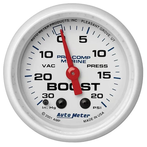 Autometer 2-1/16" 30 IN HG/20 PSI Vacuum/Boost Gauge Marine White | Universal (200774)