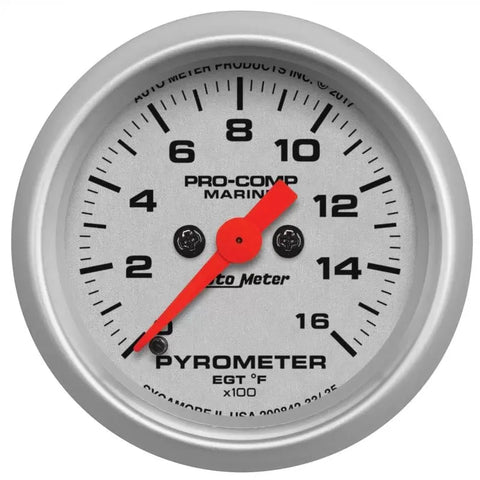 Autometer 2-1/16" 0-1600 ºF Pyrometer EGT Gauge Marine Silver ULTRA-LITE | Universal (200842-33)