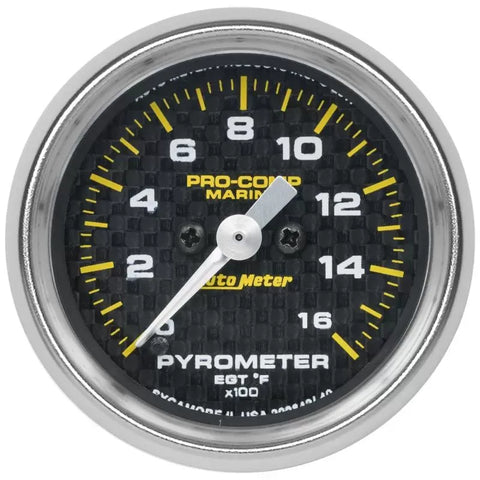 Autometer 2-1/16" 0-1600 ºF Pyrometer EGT Gauge Marine Carbon Fiber | Universal (200842-40)