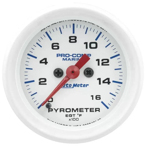 Autometer 2-1/16" 0-1600 ºF Pyrometer EGT Gauge Marine Silver White | Universal (200842)