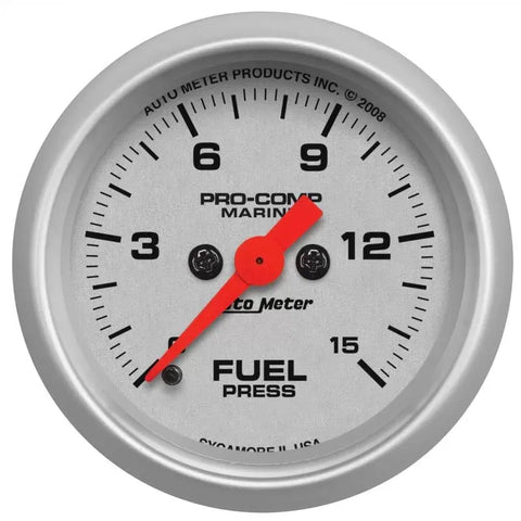 Autometer 2-1/16" 0-15 PSI Fuel Pressure Gauge Marine Silver ULTRA-LITE | Universal (200848-33)